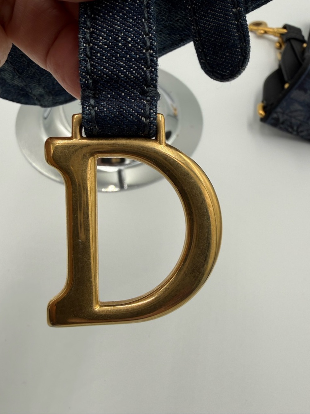 Dior Navy Denim Tie Dyed Saddle Mini Bag with Gold D Charm and Strap - Picture 7 of 16